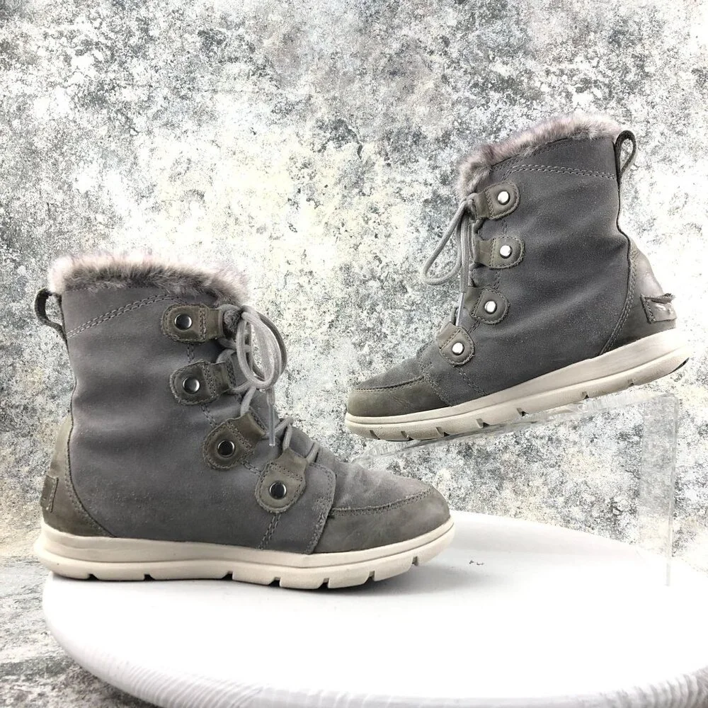 Sorel Women's Size 8 Explorer Joan Quarry Grey Waterproof Leather Suede Boots